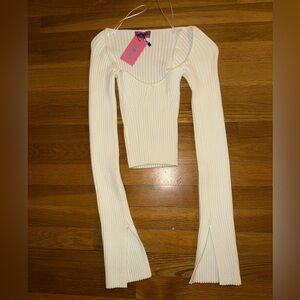 Edikted Cream Ribbed Knit Top